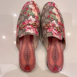 Gucci Beige Princetown GG Supreme Blooms Floral Mule Slide Size EU 37.5